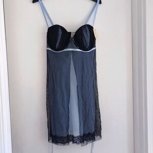 Ambrielle Glacier blue & black XL lingerie set. Padded Underwire, thong NWT